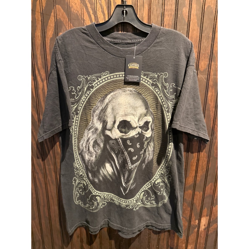 Mens Ben Franklin Skull Bandana Graphic Tee Charcoal Grey Streetwear T-Shirt XL